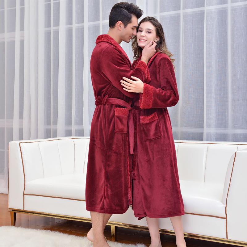 New Winter Thickened Robe Couple Pajamas Multi-Coloured Flannel Bathrobe Absorbent and Warm Soft and Comfortable