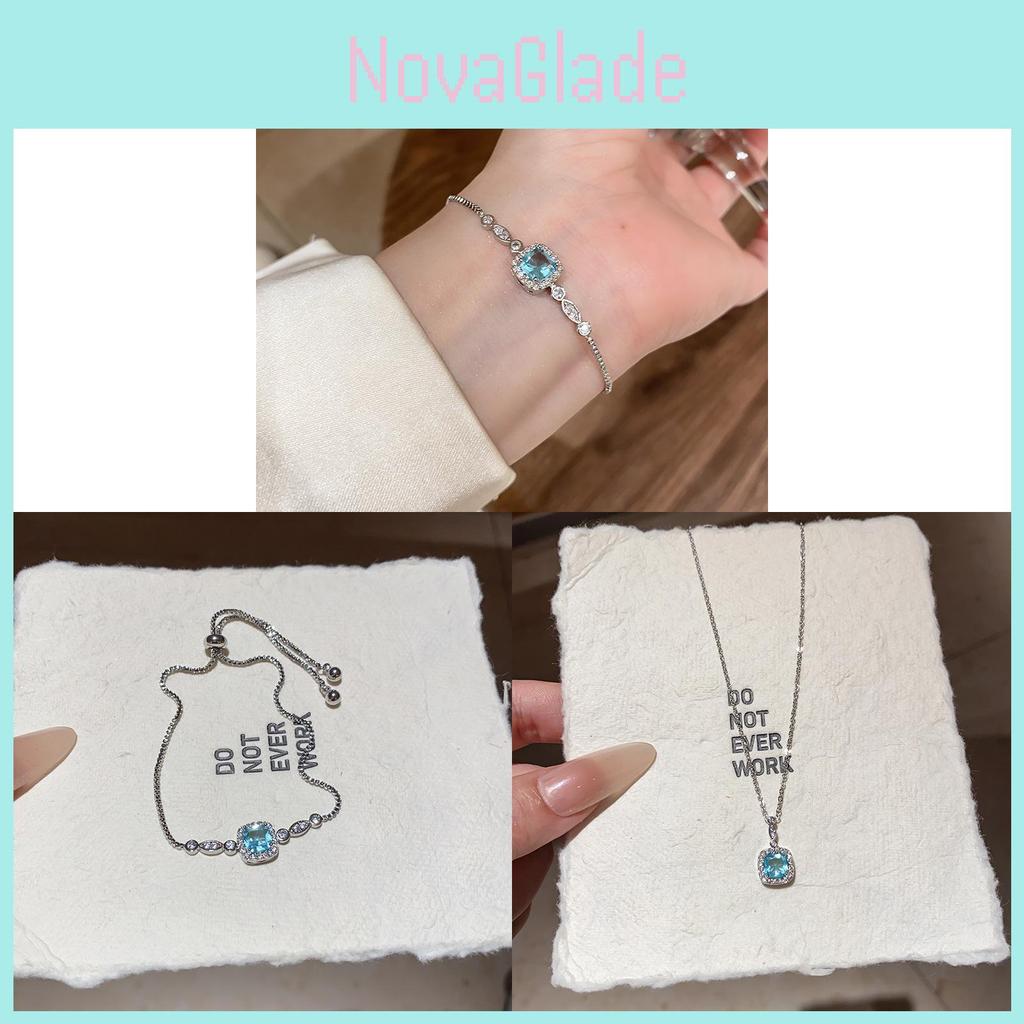 Minimalist Blue Cubic Zirconia Adjustable Bracelet For Women Gift Ideas