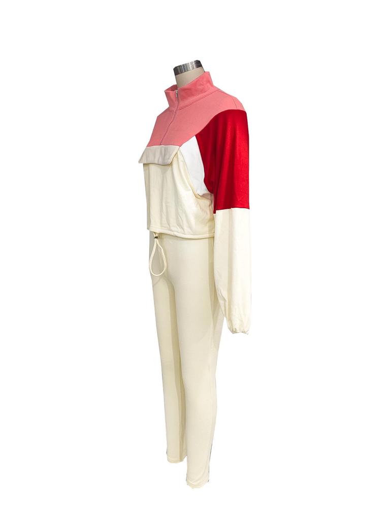 Autumn Color Block Hoodie & Skinny Pants Two-Piece Set