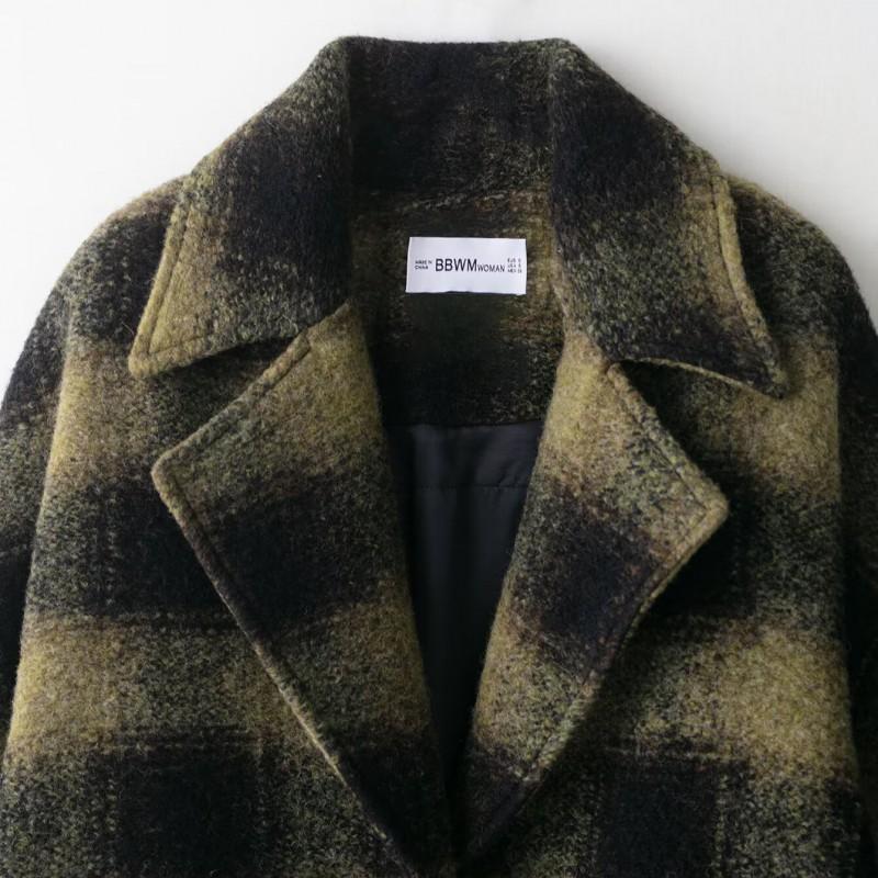 Womens Plaid Wool Blend Short Coat Loose Fit Turn Down Collar Single Breasted Casual Outerwear