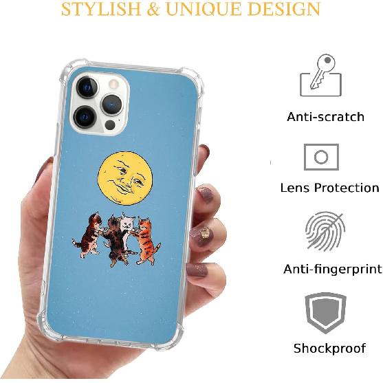 Hippie Moon and Cats Case Compatible with iPhone 13 Pro, Dancing Cats Phone Case for iPhone 13 Pro, Cool TPU Protective Phone Case Cover