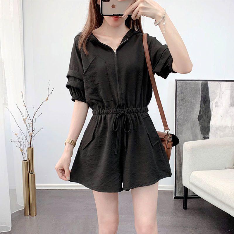

Women s Petite Slimming Jumpsuit Set - Summer Loose Fit, Plus Size, Casual Workwear, Belly Covering, Fashionable. S (suggested weight: 90 jin and under) чёрный