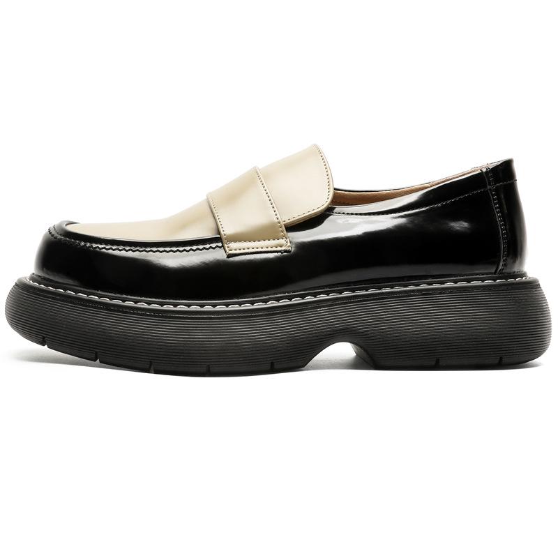 Spring 2024 Round Toe Leather Slip-on Shoes with Thick Sole - British Style, Low Heel, Casual Business Fashion (Model 96599-J)