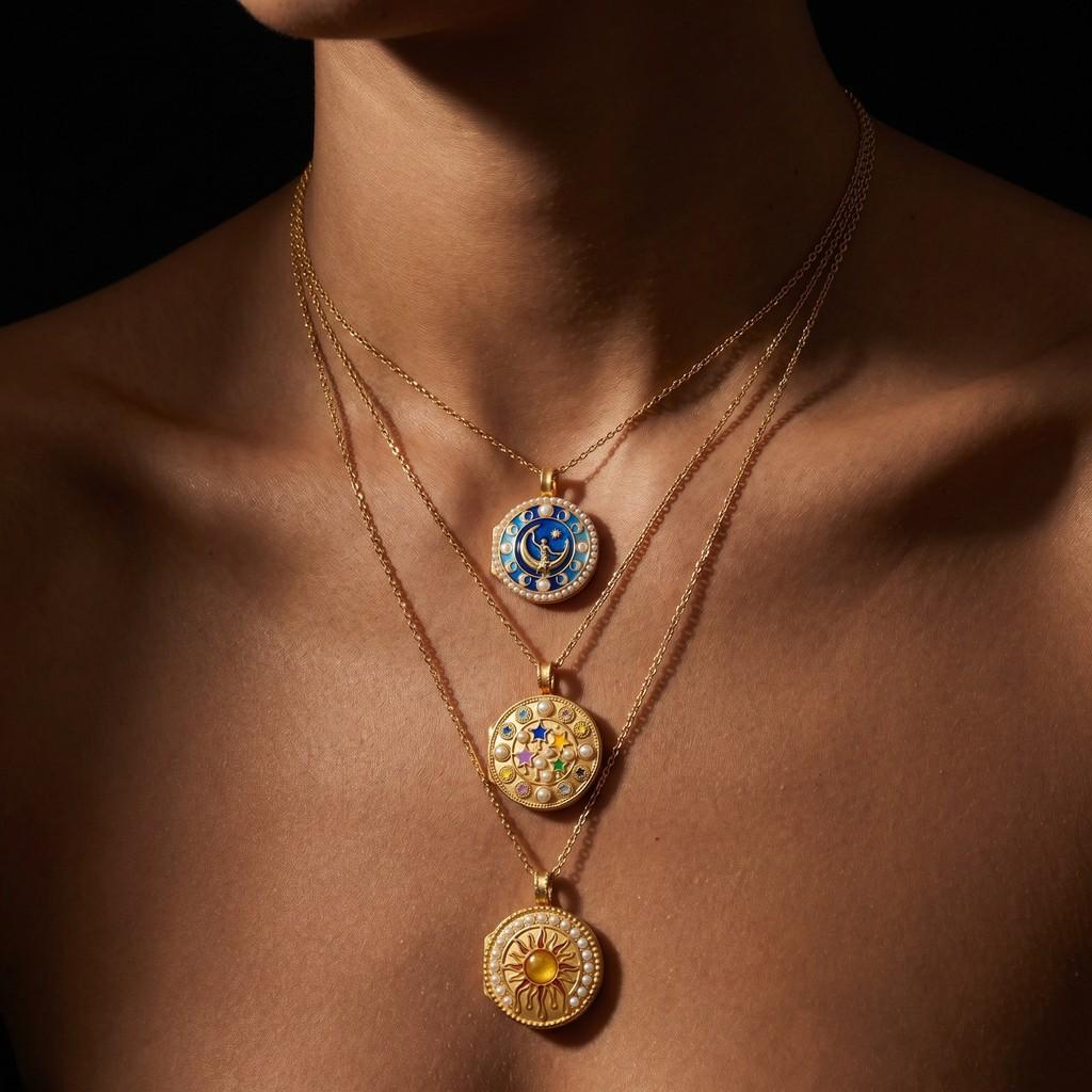 Moon And Sun Pendant Necklace Copper Gold Plating For Casual Wear Unisex