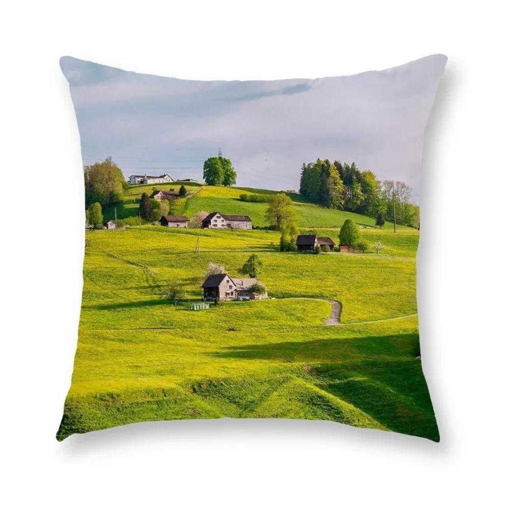 Blue Sky Grassland Square Cushion Cover Soft Pillow Case Bedroom Sofa Car Chair Home Decorative Pillowcases 45X45Cm