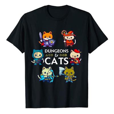 Dungeons and Cats RPG D20 Würfel Nerdiger Fantasy Gamer Katze Geschenk T-Shirt Geschenke Lustig Kawaii Sarkastisch und Ironisch Cooles Kätzchen T-Shirt Oberteile