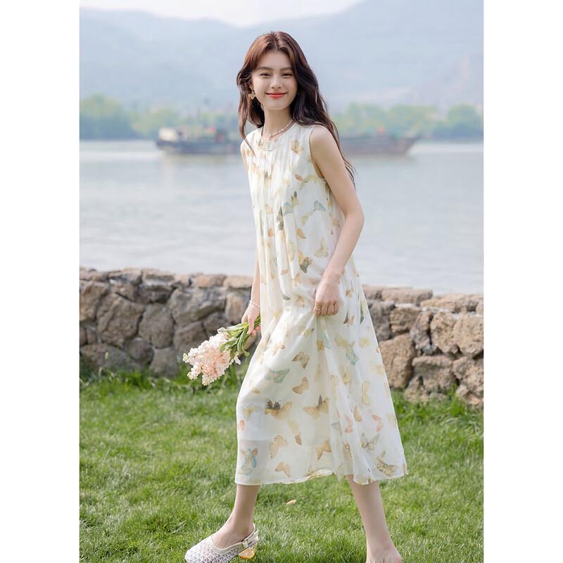 MOCANNA Women s Ink Wash Painting New Chinese Style Sleeveless Long Dress XL