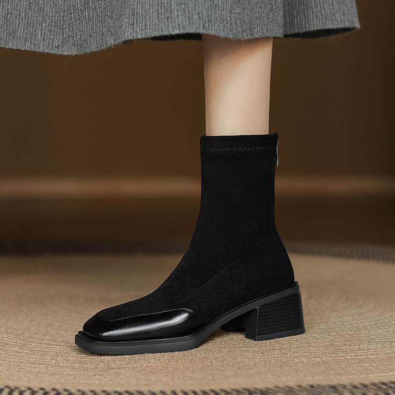 Krazing Pot Flock Winter Square Toe Modern Size 33 Boots Size 43 Zipper Fashion Stretch Ankle Boots
