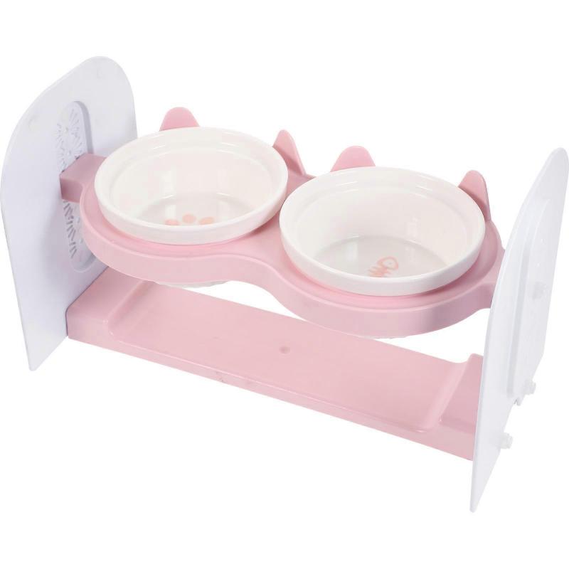 Ceramic Cat Food Bowl Double Bowls Protect Neck Health Pink 1Set