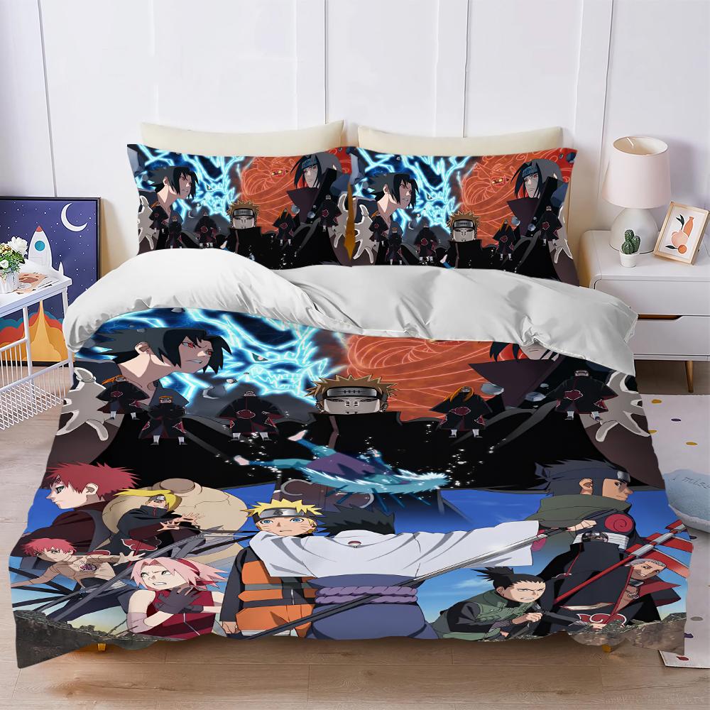 Anime N-Naruto Akatsuki Itachi Duvet Cover Set Soft Wash Bed 3 Piece Summer Comfortable Student Dormitory Home Baby Bedding