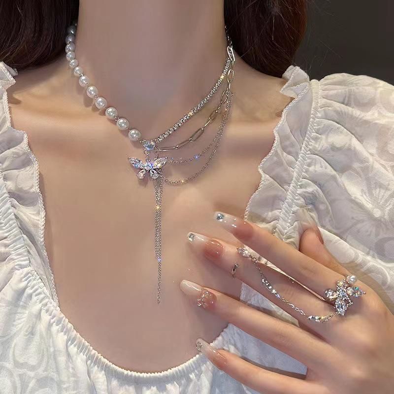 

Pearl Butterfly Tassel Necklace - Women s Luxury Clavicle Chain, Versatile Fashion Accessory.
