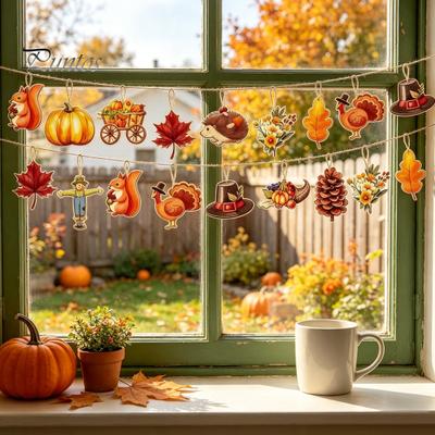 Autumn Hanging Accessories 12/24/36Pcs Thanksgiving Wooden Decoration, Pumpkin Maple Leaf Harvest Party Supplies Turkey Ornament, Festival Decor