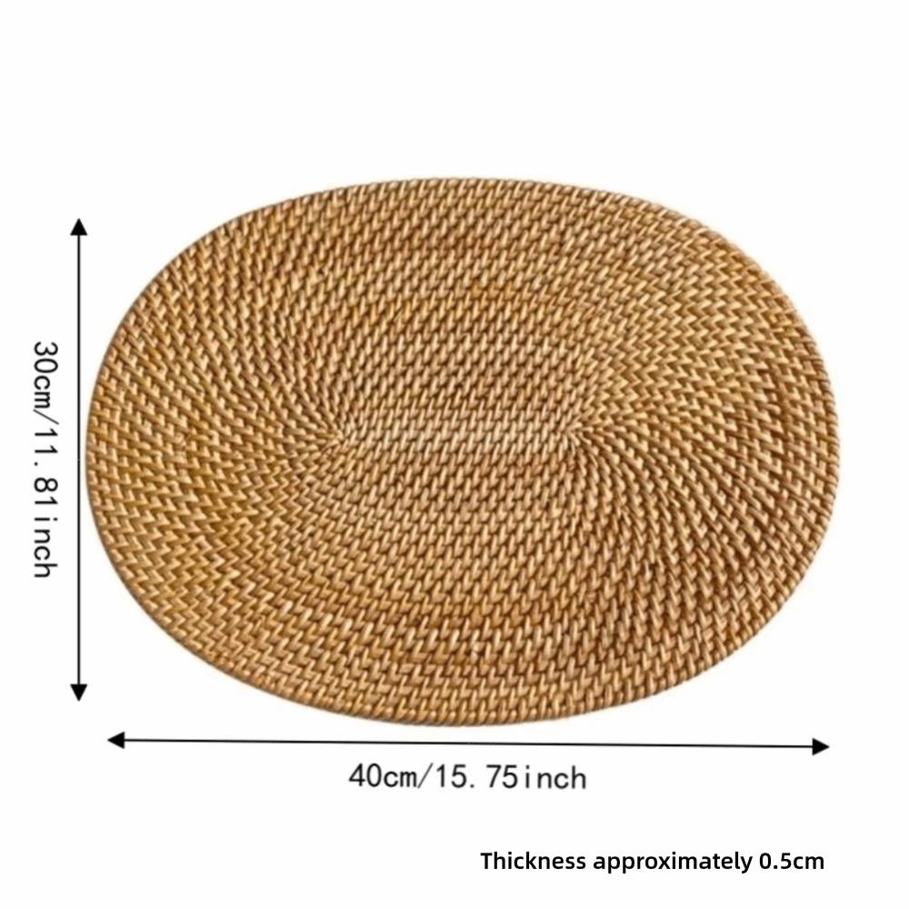 Oval Shape Rattan Woven Placemat Heat-Insulated Non-Slip Table Mat Heat-Resistant Mat Dining Table