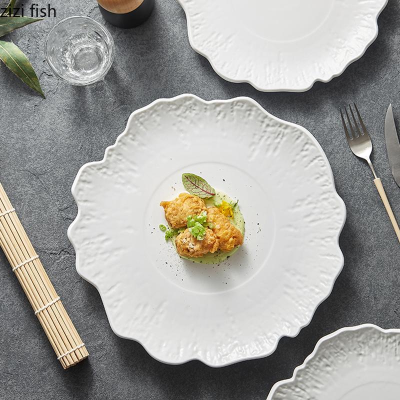 Stone Pattern Irregular Ceramic Dinner Plate Restaurant Salad Plate Dessert Snack Plate Pasta Plates Specialty Tableware