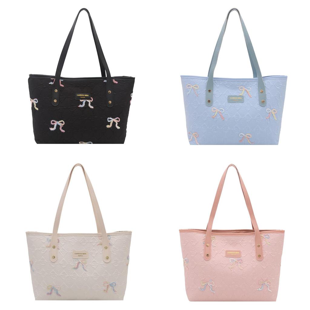 Canvas Tote Bag Grote Capaciteit Met Gestreept Strikontwerp Voor Studenten Casual En Pendelgebruik
