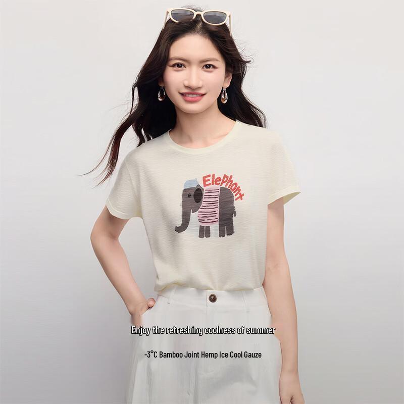 SLLSKY Women s Elephant Jacquard Ice Silk Knit T-Shirt M