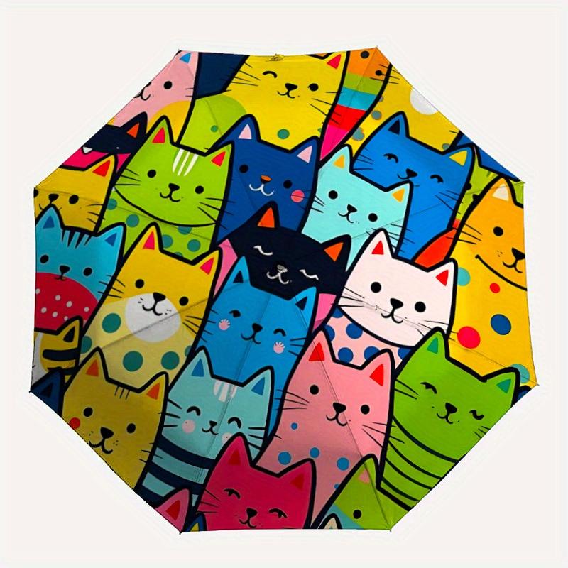 

1pc Colorful Cats Automatic Folding Umbrella - 8-Rib Iron Frame, Windproof, Portable Sunshade with Plastic Handle for Travel & Outdoor Activ