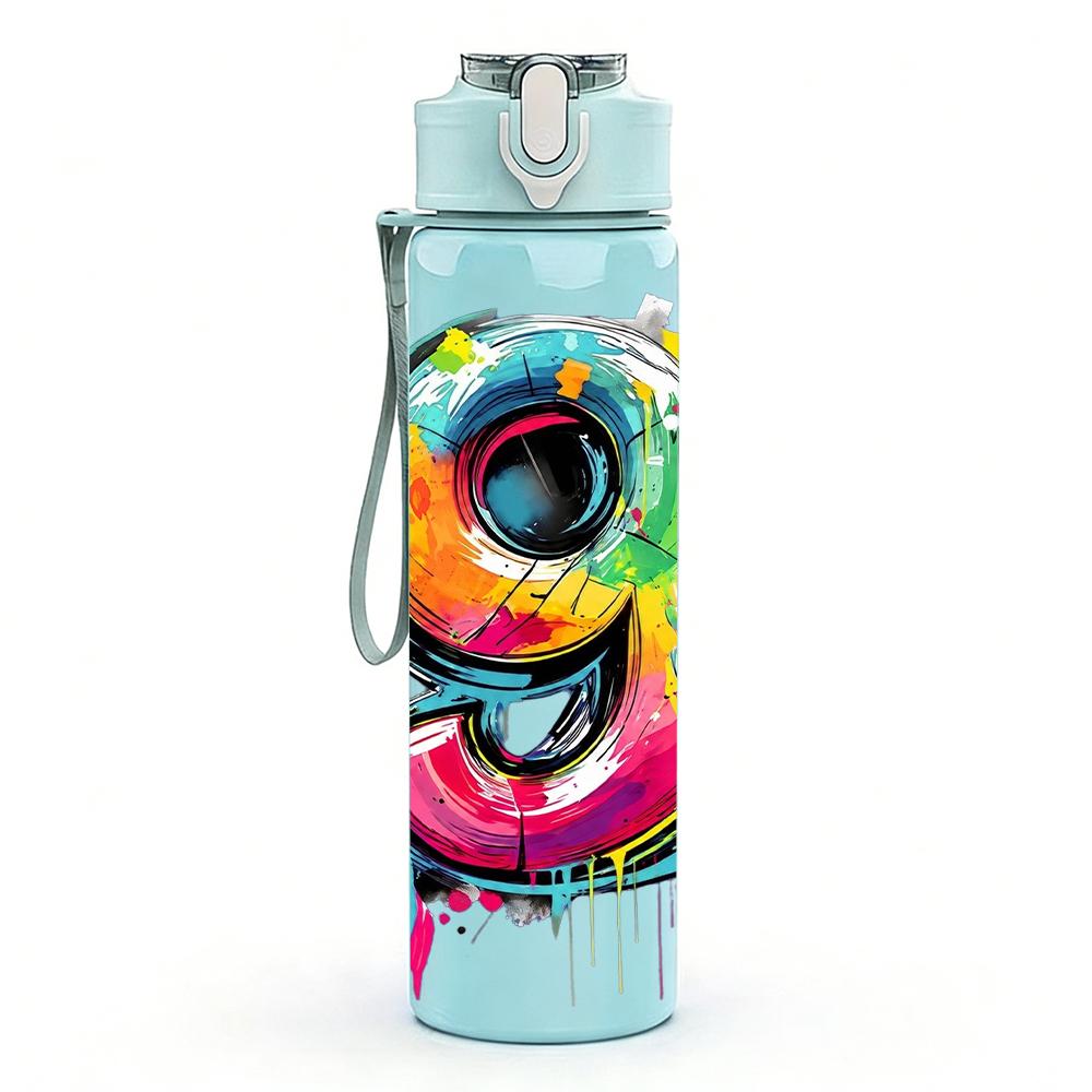 1PC Splash Color Large Number Nine Art 750ml Color Plastic Water Bottle Leakproof Flip Straw Lid For Sports Office Home Use
