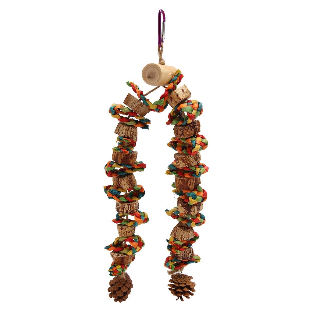Parrot Chewing Toy Beak Grinding Safe Log Nut Pine Cone Corn Leaf Hanging Bird Cage Toys for Medium Large Birds Colorful
