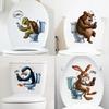 Funny Turtle, Penguin, Rabbit, Bear, Raccoon Animal Toilet Stickers, Bathroom Toilet Seat Stickers, Wall Stickers