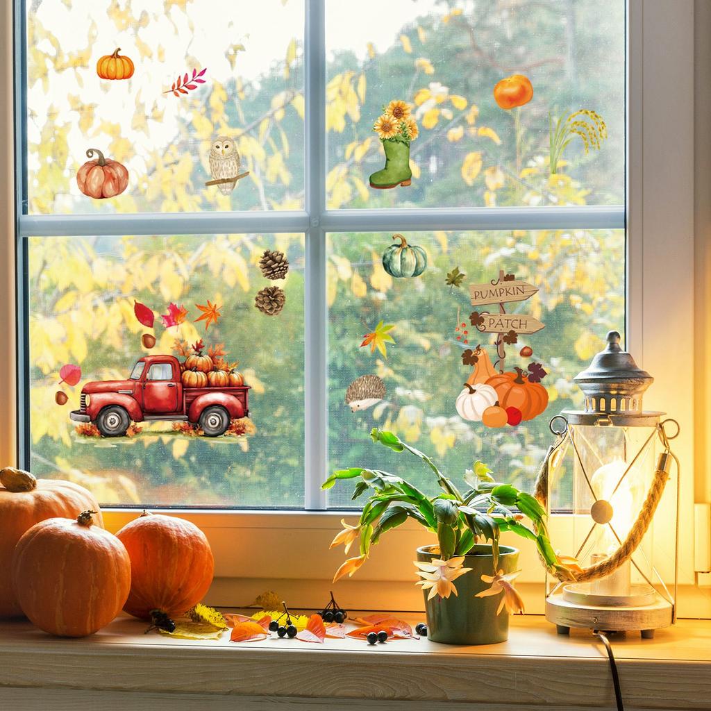 Thanksgiving Day Window Stickers Bathroom Shadow Clings Turkey Pumpkin 2026 2027 New Year's Eve Birthday Party Decoration Favors