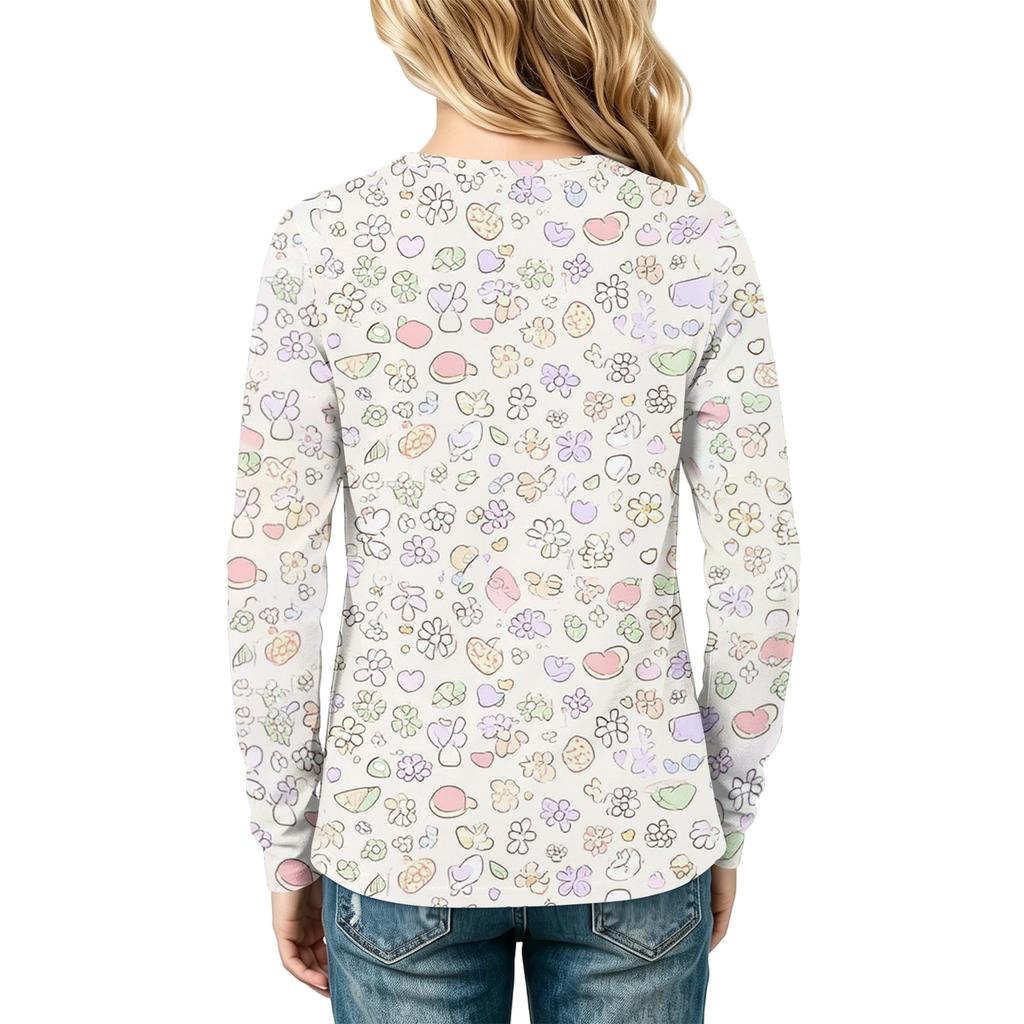 T-shirt casual a manica lunga con stampa sul collo per bambini, top per ragazzi e ragazze
