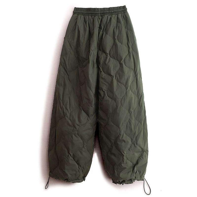 Lace-up Elastic Waist Rhombic Crimped Cotton Pants Women's Autumn and Winter Literature and Art Large Size Loose Windproof Warm Wide-leg Pants
