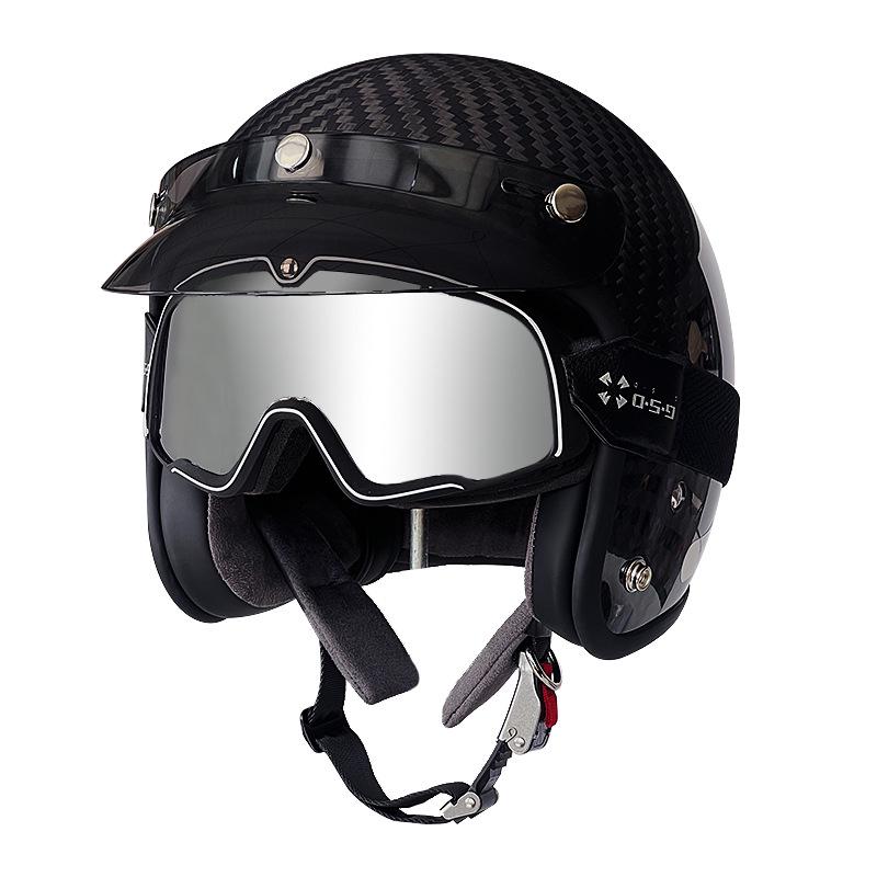 3C Certified Retro Harley Carbon Fiber Motorcycle Helmet, Unisex All-Season Winter Half Helmet