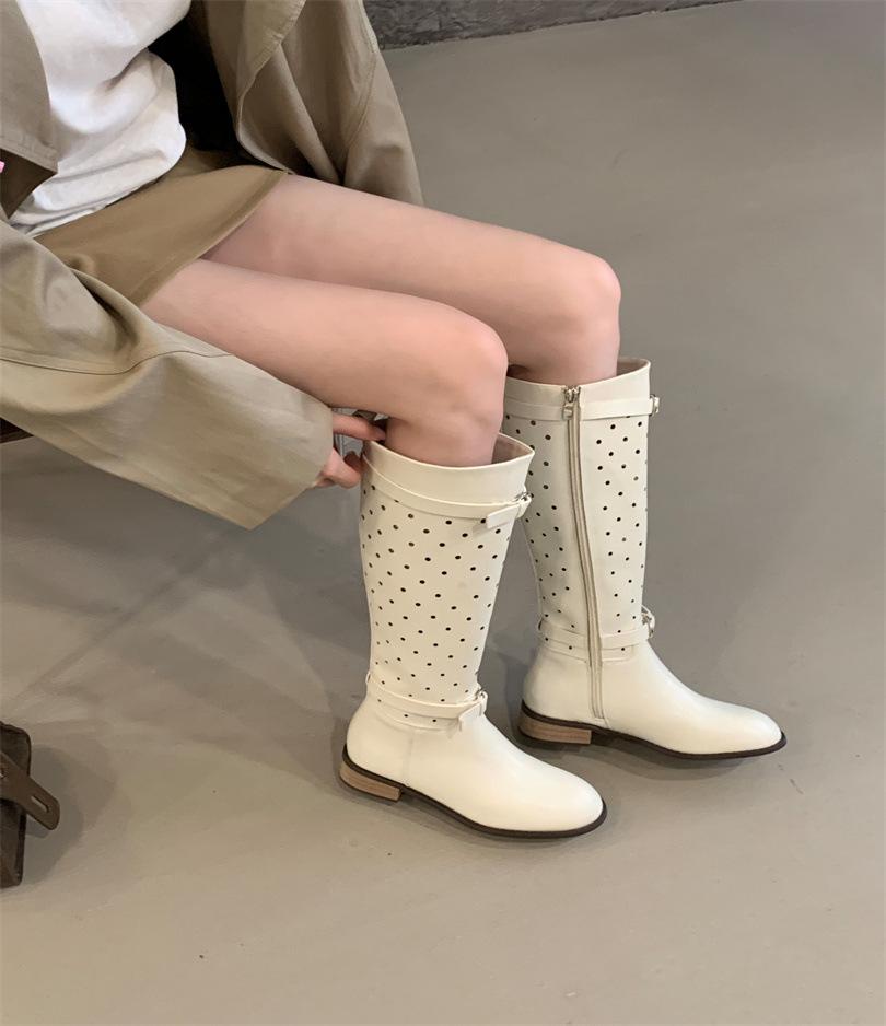Inner heightening belt buckle hollow toe cool boots women's outer wear 2025 new retro casual open-toe sleeve boots