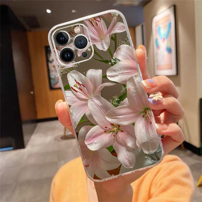 Phone Case For iPhone 17 Pro Max 17 Air 16 15 14 13 Pro Max 15 16 Pro 15Plus Lily Flower Silicone Cover