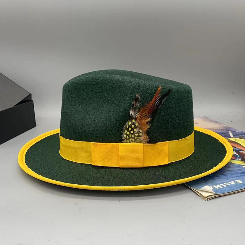 2023 Sombrero Fedora de Lana Sintética para Hombre Mujer Ala Ancha Accesorios de Lazo Pluma Otoño Invierno Caballero Sombrero Panamá Jazz
