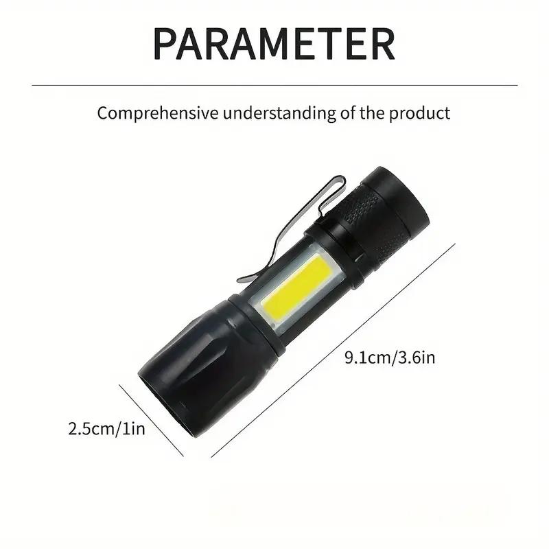 Powerful Mini LED Flashlight COB XPE Zoom Torch Built-in Battery USB Rechargeable with Pen Clip for Outdoor Camping Hiking Emergency Daily Use Light