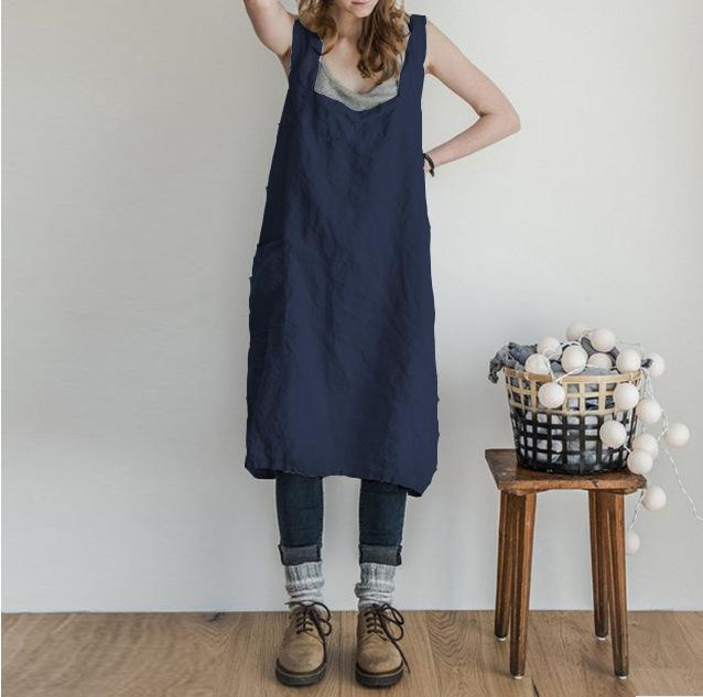 

Кофейни, кухонные фартуки для приготовления пищи, выпечки, ресторана, простое женское платье-юбка, большие размеры XXL темно-синий