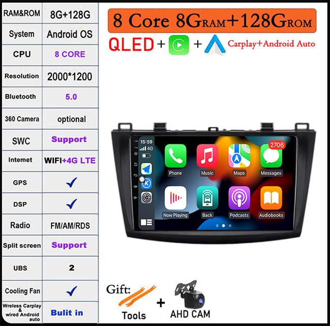 For Mazda 3 Bk Maxx Axel 2010-2013 Android 14 Car Carplay Android Auto Video Radio GPS Navigation Multimedia Player 4G LTE