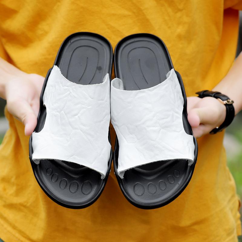 Fashion High Quality Slippers Men Genuine Leather Luxury Brand 2024 New Beach Flats Summer Casual Flip Flops Outdoor Slides for Men