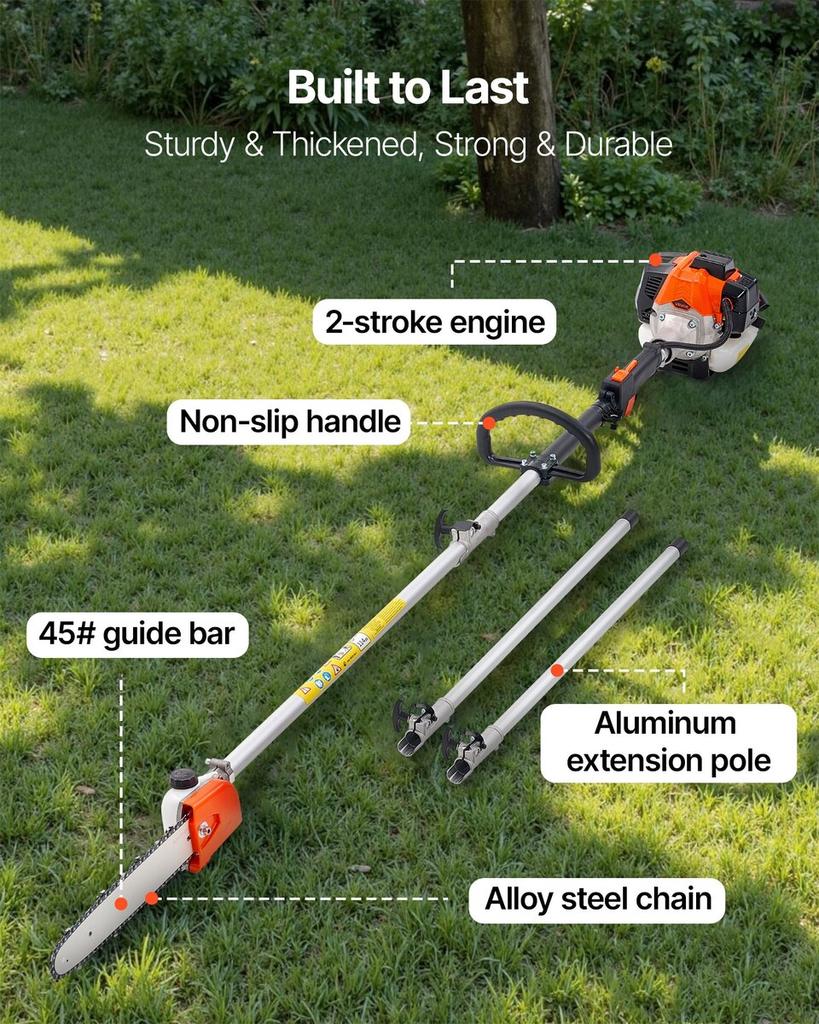 Gas Pole Saw, 25CC 2 Stroke Gas Powered Pole Saws with 30.5 Cm Cutting Bar, Cordless Tree Trimmer with 650ml Fuel Tank, 2.12 To 3.62 M Extendable,