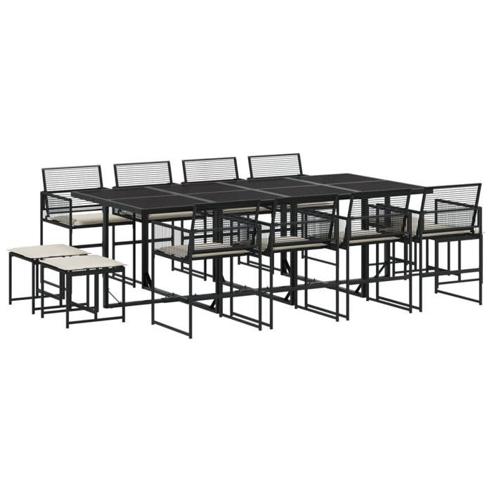 VidaXL Ensemble à manger de jardin 13 pcs coussins noir résine tressée, ensemble à manger d'extérieur, meuble à manger de 3295020