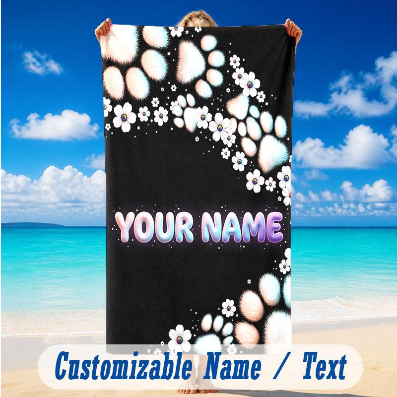 Dog Theme Beach Towel Personalized Custom Name & Text Soft Quick Dry Beach Towel for Swimming Travel