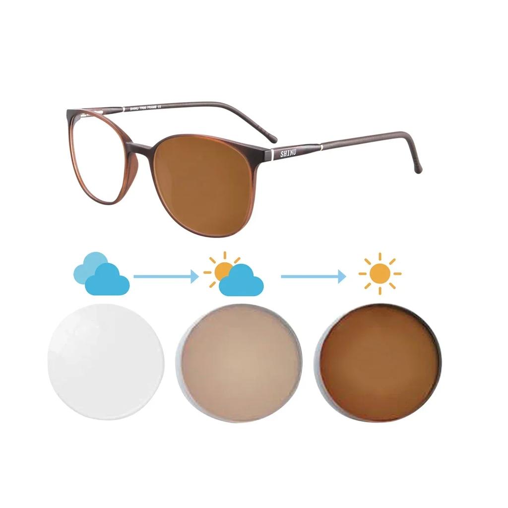 SHINU Photochromic Multifocal Reading Glasses Women Small Face Size Tr90 Frames Lightweight Progressive Lenses