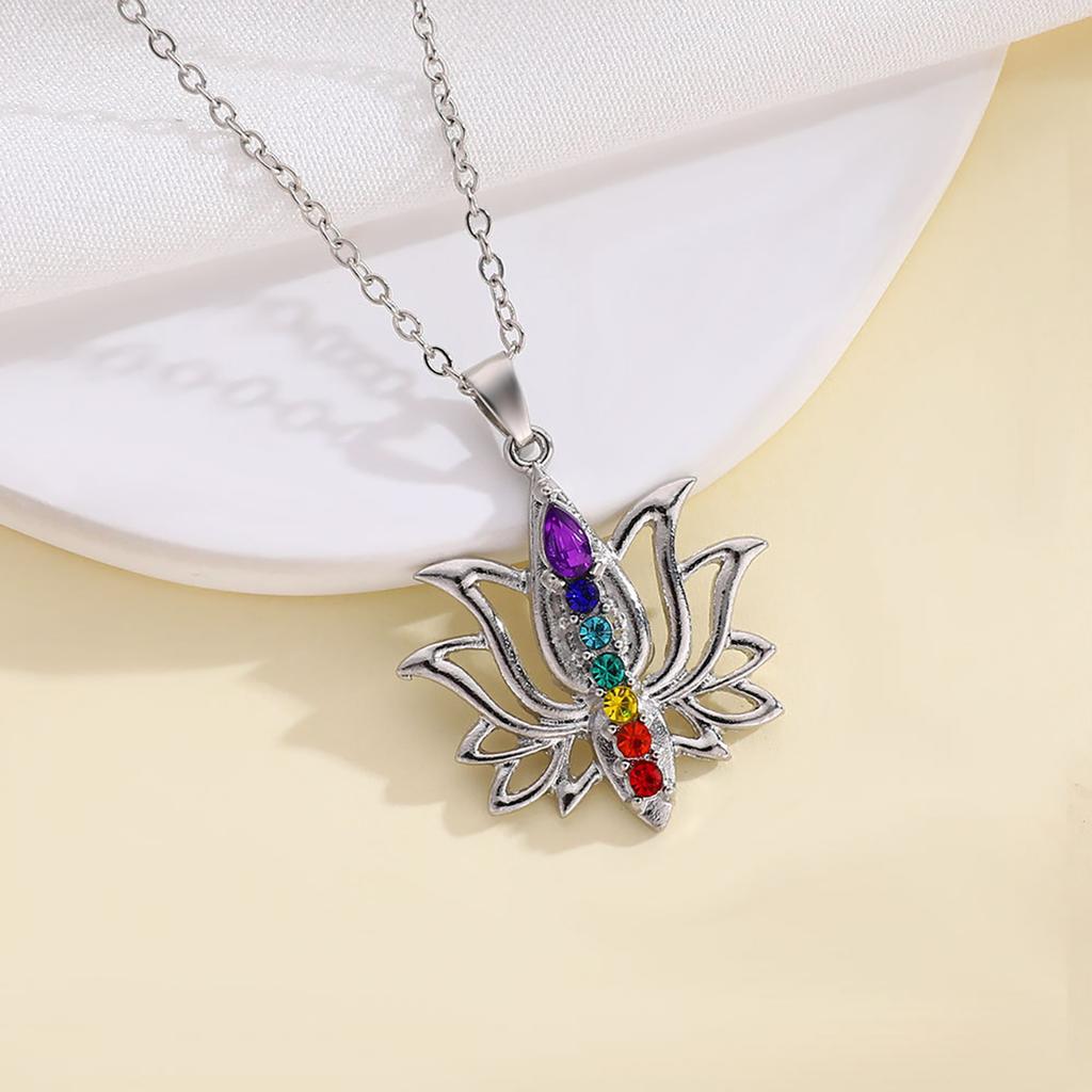 FTCY 7 Chakras Necklaces for Women Elegant Flower Yoga Energy Necklace Exquisite Charms Women's Pendant Gift
