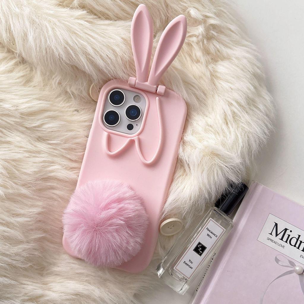 Plush Cartoon Cat Ear Phone Case for iPhone 14/13/12/11/Pro/ProMax - Anti-Fall Protection