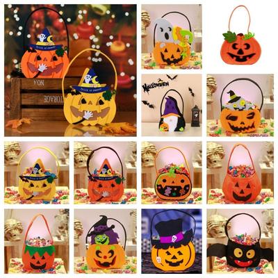 Trick or Treat Halloween Wool Felt Bag Non-woven Pumpkin Candy Bucket Creative   Festival