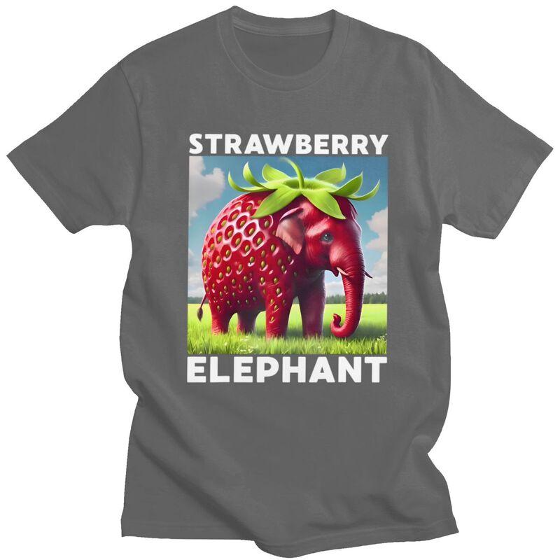 Male Strawberry Elephant Italian Brainrot T Shirt Round Neck Pure Cotton Short Sleeve TShirt Novelty Summer Tyle Clothes