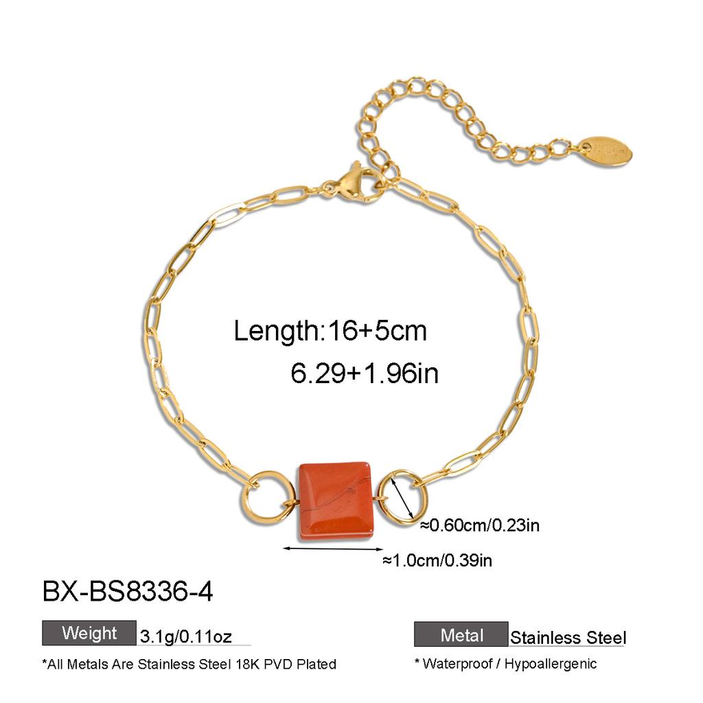 Factory Ins Style New Single Square Cube Natural Stone 18K PVD Gold Plated Paperclip Chain Fine Women Jewelry Bracelet ODM