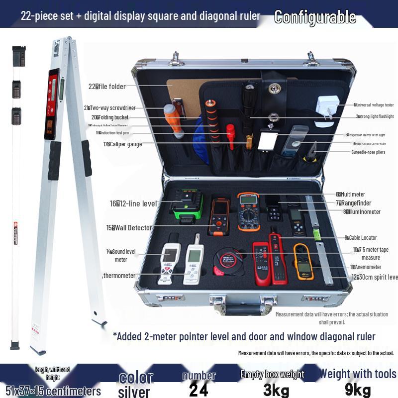 Professional Multifunctional Empty Drum Inspection Tool Set with 2m Straight Edge and Toolbox