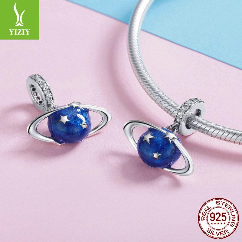 Yinziyun Korean Fashion Blue Planet 925 Silver Beaded Bracelet Pendant SCC933