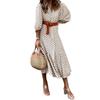 In Stock: 2025 Autumn/Winter V-neck Belted Print Long Dress