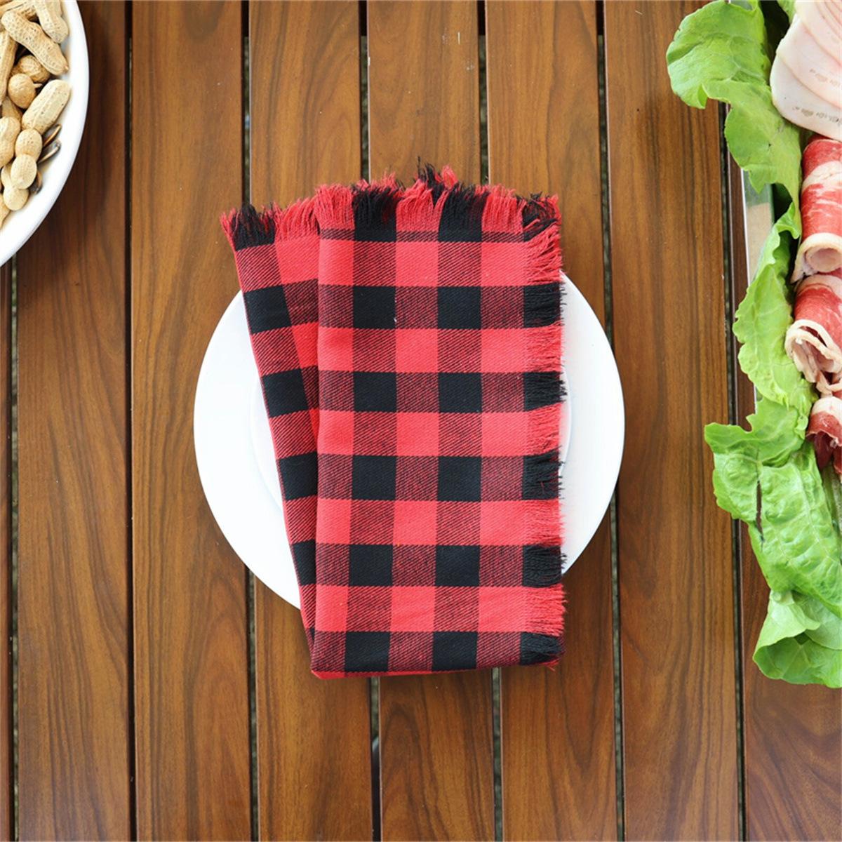 1шт клетчатая салфетка ткань мешковина бахрома свадьба вечеринка рождество красный черный и белый шахматная доска 45x45cm