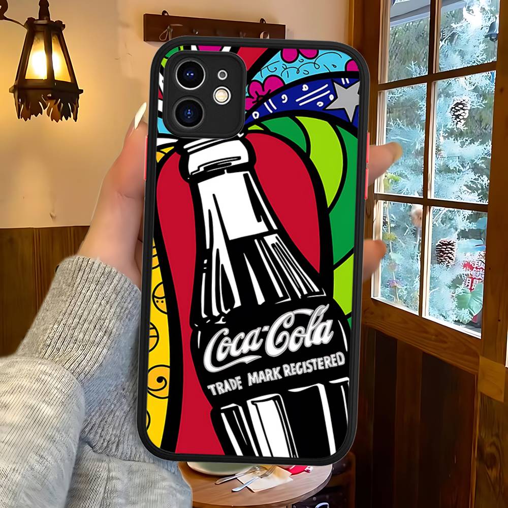 C-CocaS-Fashion Cola Silicone Matte Phone Case For Iphone 13 14 15 16 Pro Max 11 12 X Xs Max Soft Cover