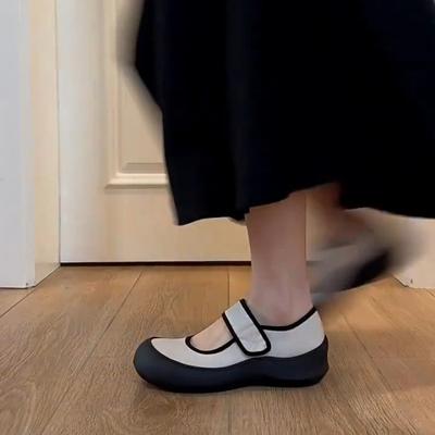 Platform Sportschoenen Klittenband Mary Jane Schoenen Dames Veelzijdig Rond Neus Kleine Leren Schoenen Vintage Ballet Enkele Schoenen